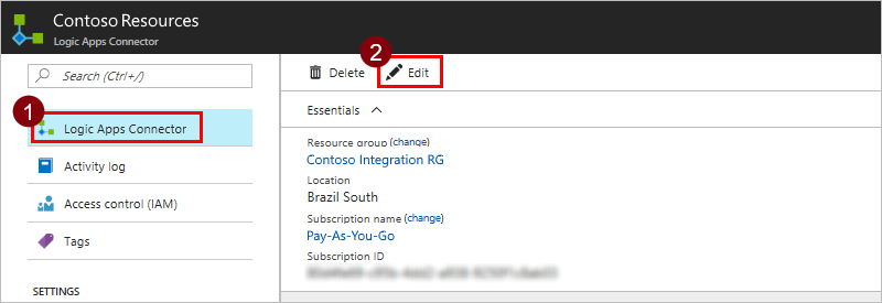 Edit Logic Apps Connector