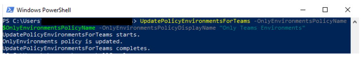 Funktionen UpdatePolicyEnvironmentsForTeams.