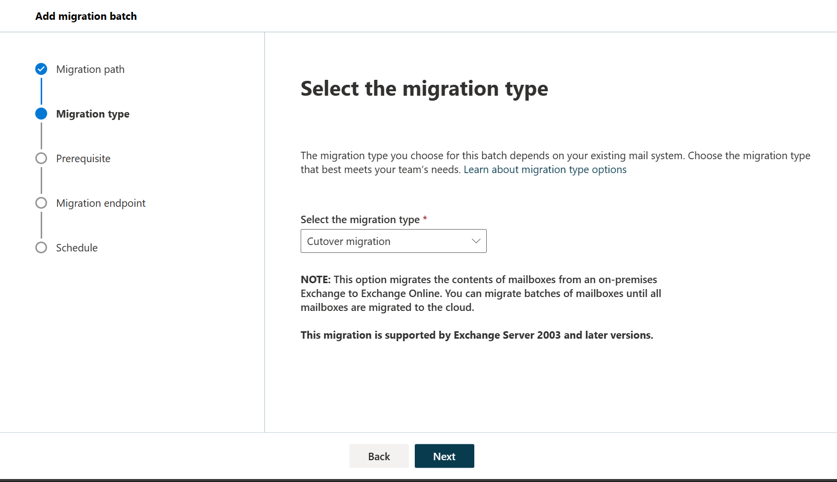 Migrationstyp auswählen