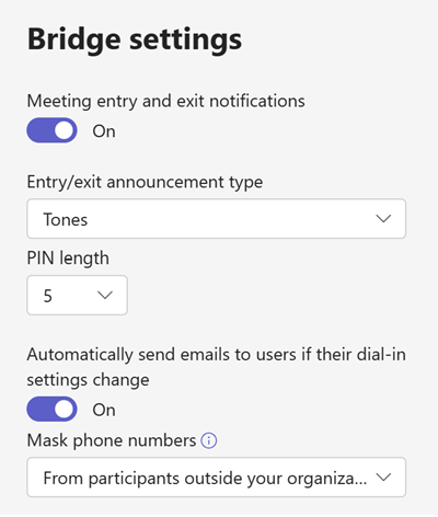 Screenshot: Teams-Konferenzbrückenrichtlinien im Teams Admin Center