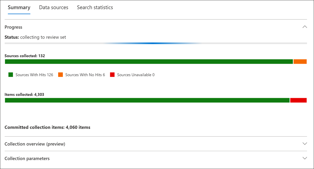 Sammlungscommit status und Fortschritt.