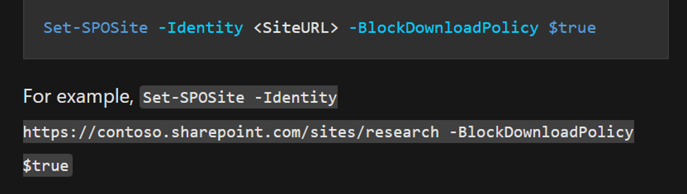 Screenshot der Richtlinie zum Blockieren von Downloads für SharePoint- und OneDrive-Websites.