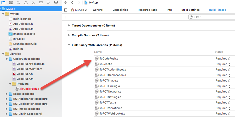 Verknüpfen von CodePush während des Buildvorgangs