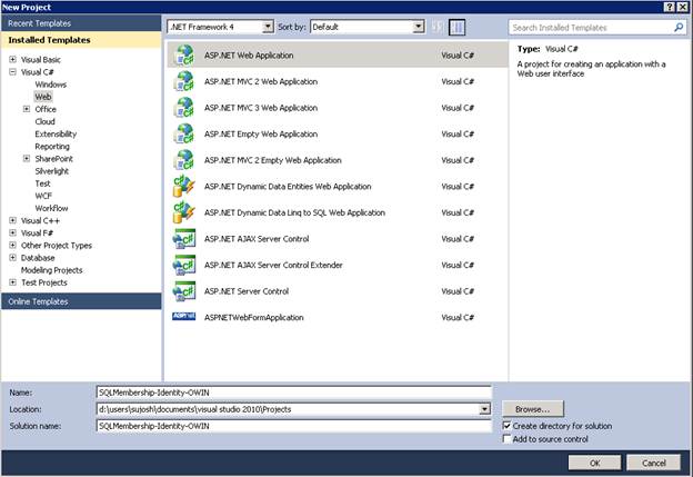 Screenshot: Erstellen einer Webanwendung in Visual Studio 2010