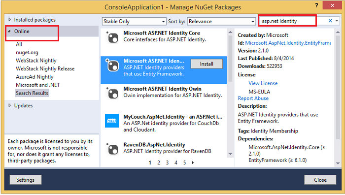 Screenshot: Installation der Nuget-Pakete in Projektmappen-Explorer