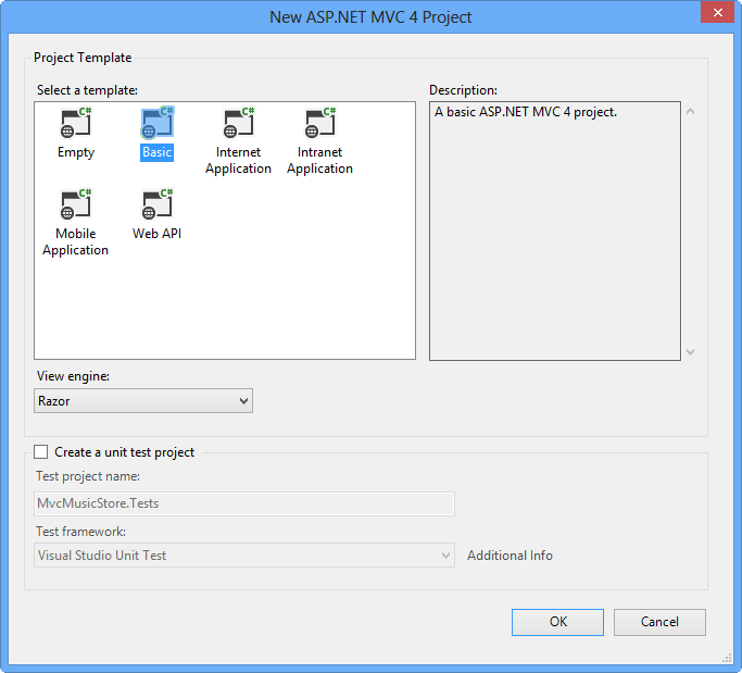 Neues ASP.NET MVC 4-Projektdialogfeld