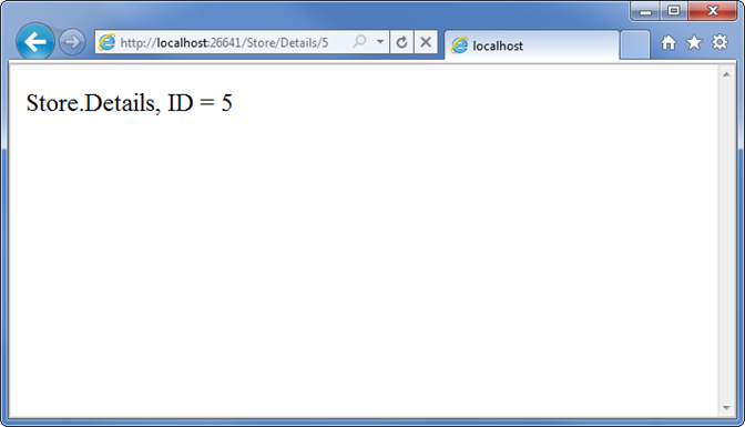 Screenshot des Parameters, der aus dem U R L-Segment übergeben wird. Der Parameter ist eine Zeichenfolge, die Store.Details, ID=5, liest.