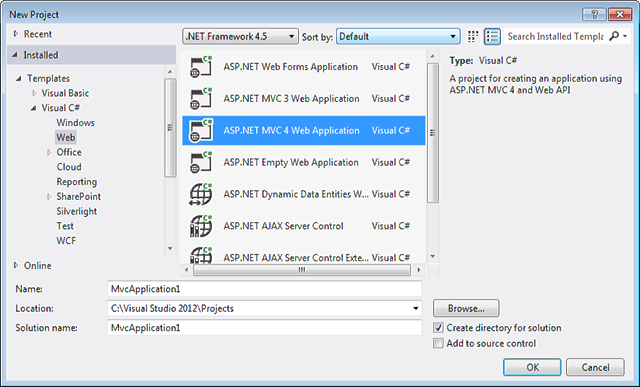 Neue ASP.NET MVC-Anwendung