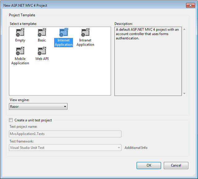 Neues ASP.NET MVC-Projekt - Internetanwendung