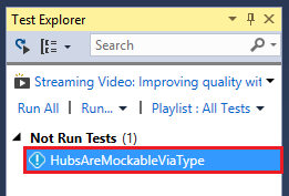 Screenshot: Auswahl von HubsAreMockableViaType im Fenster Test Explorer