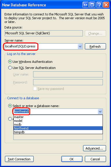 Zuordnen des SQL Server-Projekts zur Northwind-Datenbank