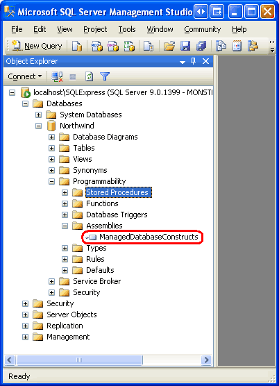 Die ManagedDatabaseConstructs-Assembly ist jetzt mit der Northwind-Datenbank registriert.