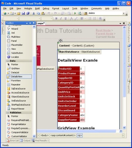 Fügen Sie der Seite eine DetailsView hinzu, und binden Sie sie an objectDataSource.