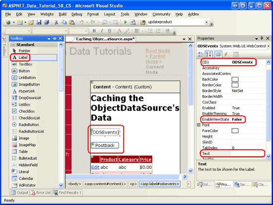 Hinzufügen einer Beschriftung und einer Schaltfläche zur Seite über der GridView