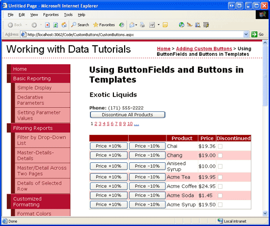 Sowohl formView als auch GridView enthalten Schaltflächen, die benutzerdefinierte Aktionen ausführen