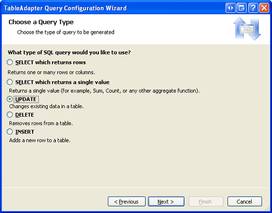 Auswählen des UPDATE-Abfragetyps