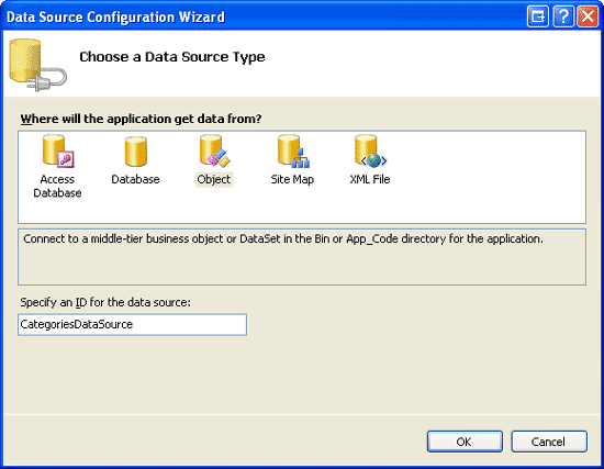 Benennen Sie die neue ObjectDataSource CategoriesDataSource