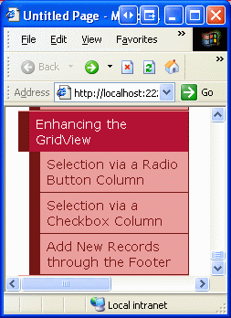 Die Siteübersicht enthält jetzt Einträge für die Tutorials zur Verbesserung der GridView