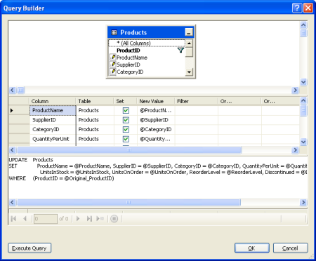 Konfigurieren der INSERT-, UPDATE- und DELETE-Anweisungen im Abfrage-Generator