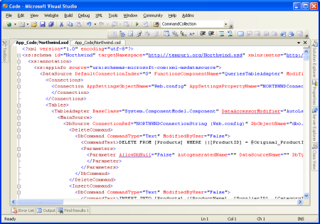 Die XML-Schemadefinitionsdatei (XSD) für das vom Typ Northwinds eingegebene DataSet