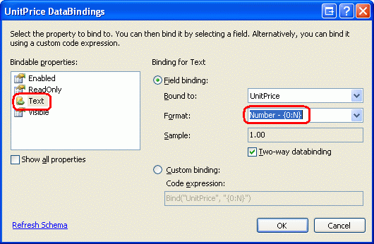 Formatieren der Text-Eigenschaft als Zahl