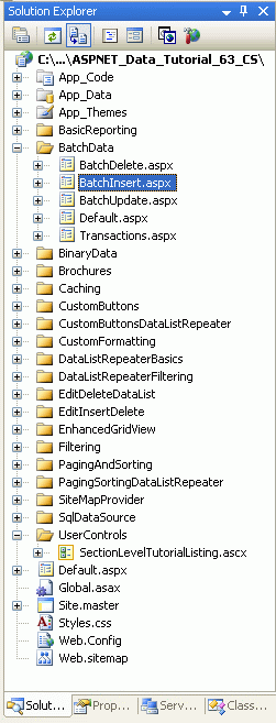 Hinzufügen der ASP.NET Seiten für sqlDataSource-bezogene Lernprogramme