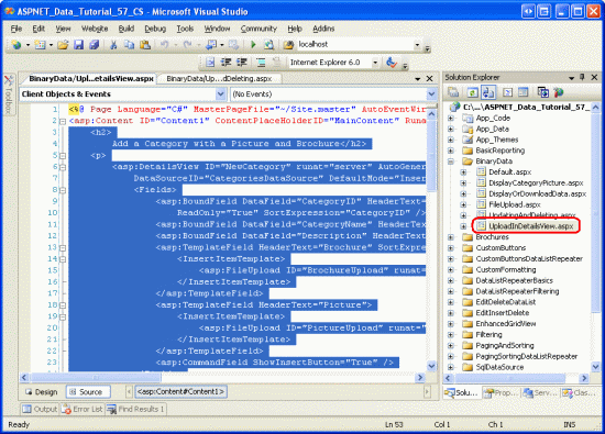 Kopieren des deklarativen Markups aus UploadInDetailsView.aspx