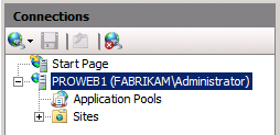 Erweitern Sie im IIS-Manager im Bereich Verbindungen den Serverknoten (z. B. PROWEB1).