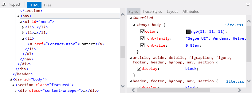 Ermitteln von Formatvorlagen von WebForms