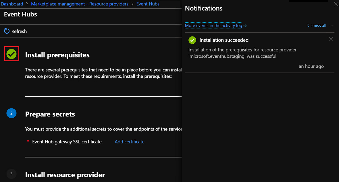 Verwaltung von Event Hubs im Marketplace: Erfüllen der Installationsvoraussetzungen