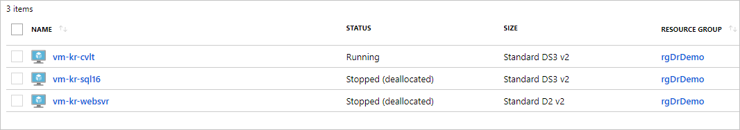 Eine Liste mit dem Titel „Events“ zeigt ein einzelnes Ereignis mit der Beschreibung „DR Orchestration job has completed“. Es gibt weitere Informationen zu diesem Ereignis.