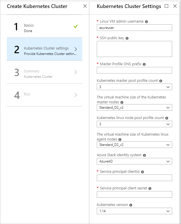 Der Screenshot zeigt, wo Sie Informationen zu Ihren Kubernetes-Clustereinstellungen bereitstellen können.