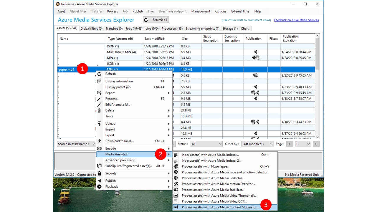 Azure Media Services-Explorer mit Content Moderator