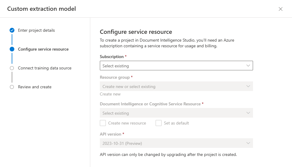 Screenshot der Auswahl einer Dokument Intelligenz-Ressource