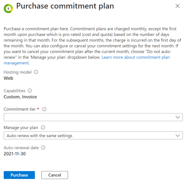 Screenshot: Preise für Mindestabnahme sowie Verlängerungsdetails im Azure-Portal