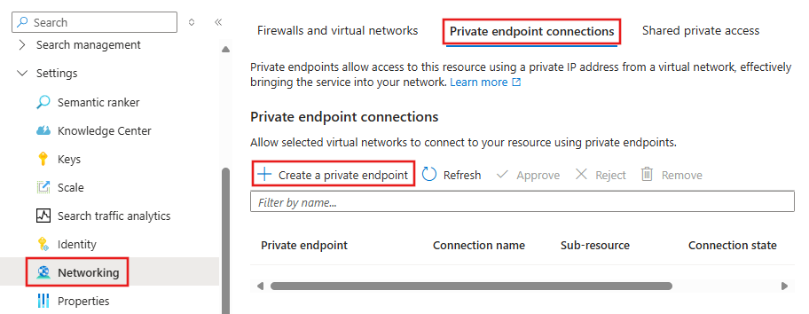 Screenshot: Abschnitt „Privater Endpunkt“ von Azure KI-Suche