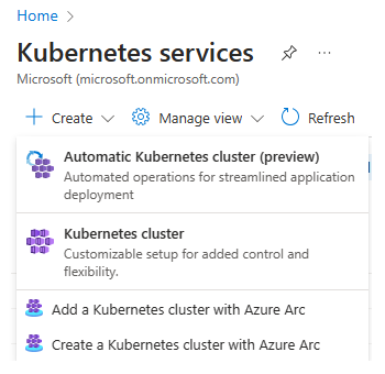 Screenshot: Einstiegspunkt zum Erstellen eines AKS Automatic-Clusters im Azure-Portal