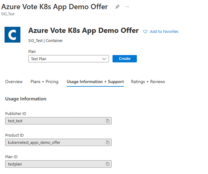 Screenshot der Registerkarte „Nutzungsinformationen + Support“ für eine Kubernetes-Anwendung.