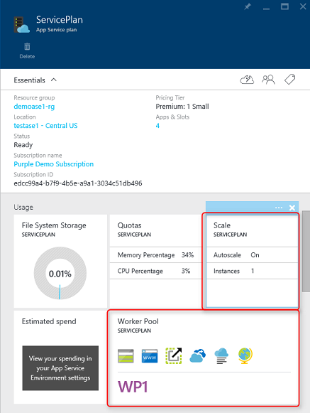 Screenshot, der veranschaulicht, wo die Details zum Dienstplan für die Skalierung und zum Dienstplan für den Workerpool angezeigt werden können.