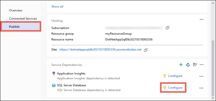 Konfigurieren der SQL-Datenbank-Abhängigkeit