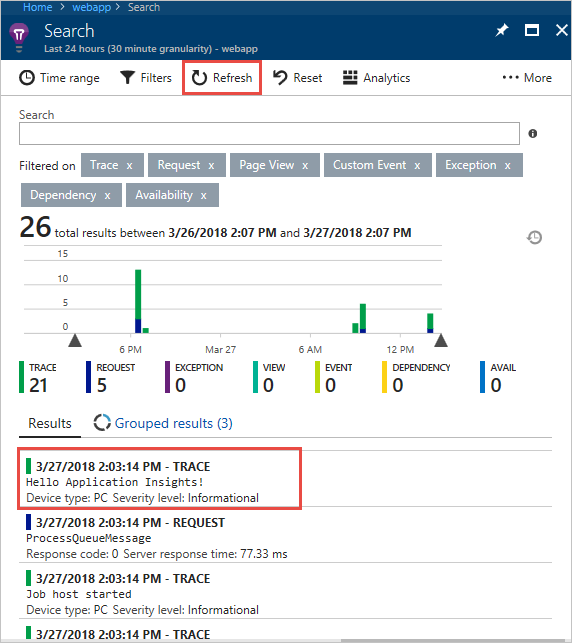 Protokolle in Application Insights