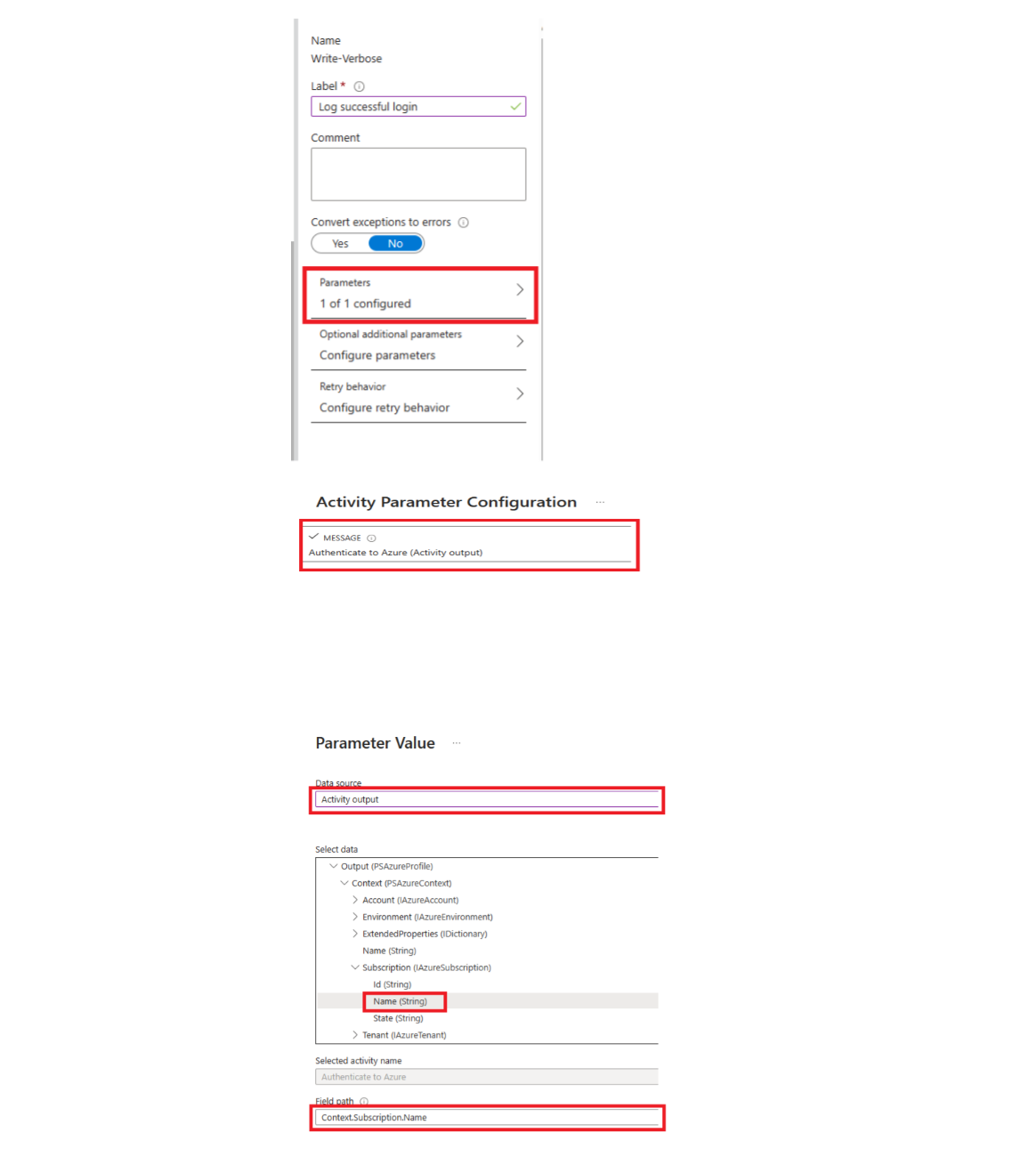 Screenshot der Datenquelle für Parameter des Cmdlets write-verbose.