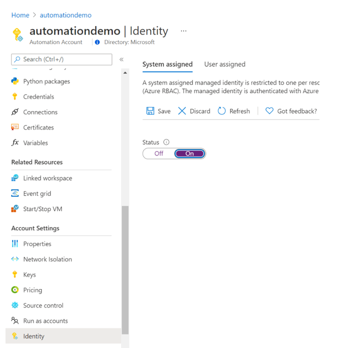 Aktivieren der systemseitig zugewiesenen Identität im Azure-Portal.