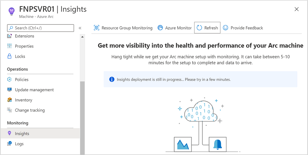 Screenshot der Insights-Installationsseite für den Computer mit Fortschrittsmeldung.