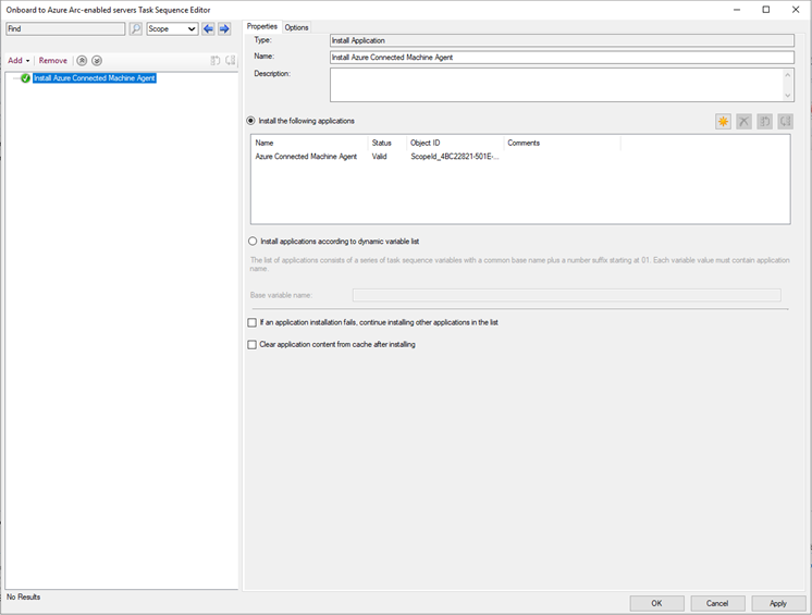 Screenshot einer in Configuration Manager bearbeiteten Tasksequenz.