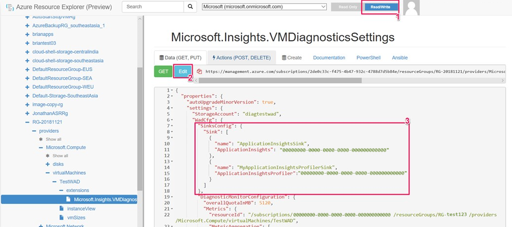 Screenshot, der das Hinzufügen der Senke „Application Insights Profiler“ zeigt.