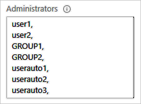 Screenshot des Felds „Administratoren“ im Fenster „Active Directory-Verbindungen“.