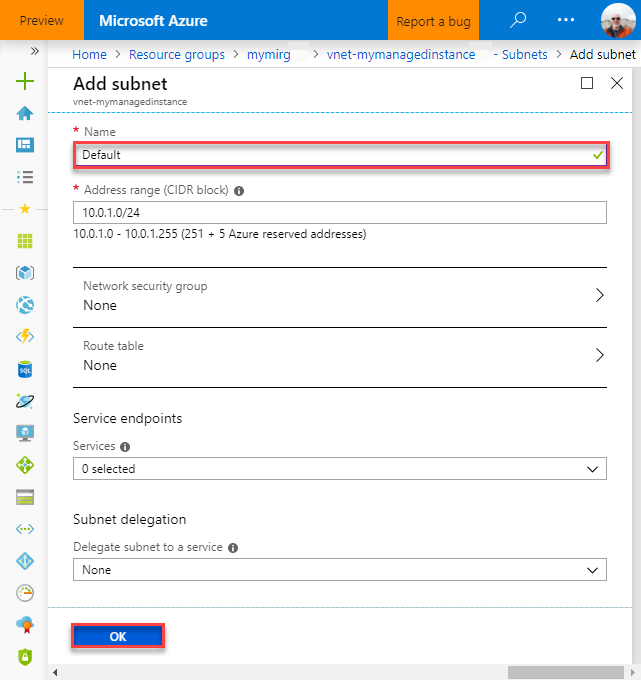 Neues SQL Managed Instance-Subnetz für die Client-VM