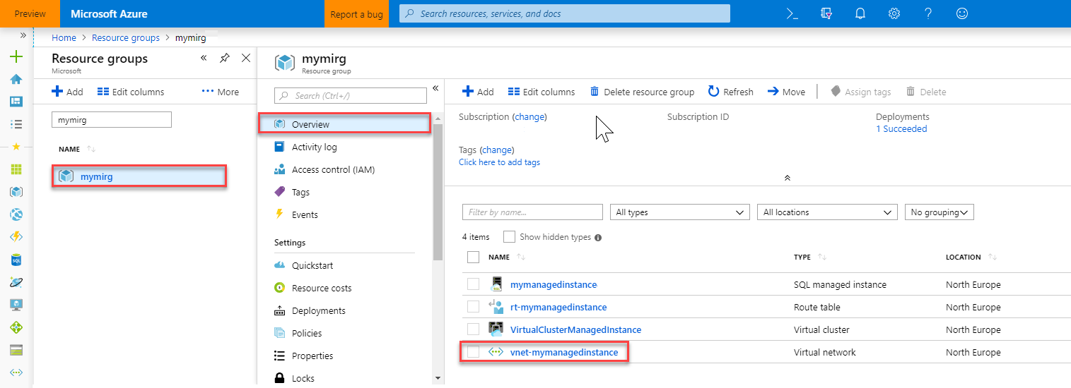 SQL Managed Instance-Ressourcen