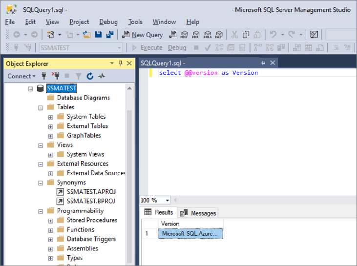 Screenshot, der den Vergleich des Schemas in SQL Server Management Studio zeigt.